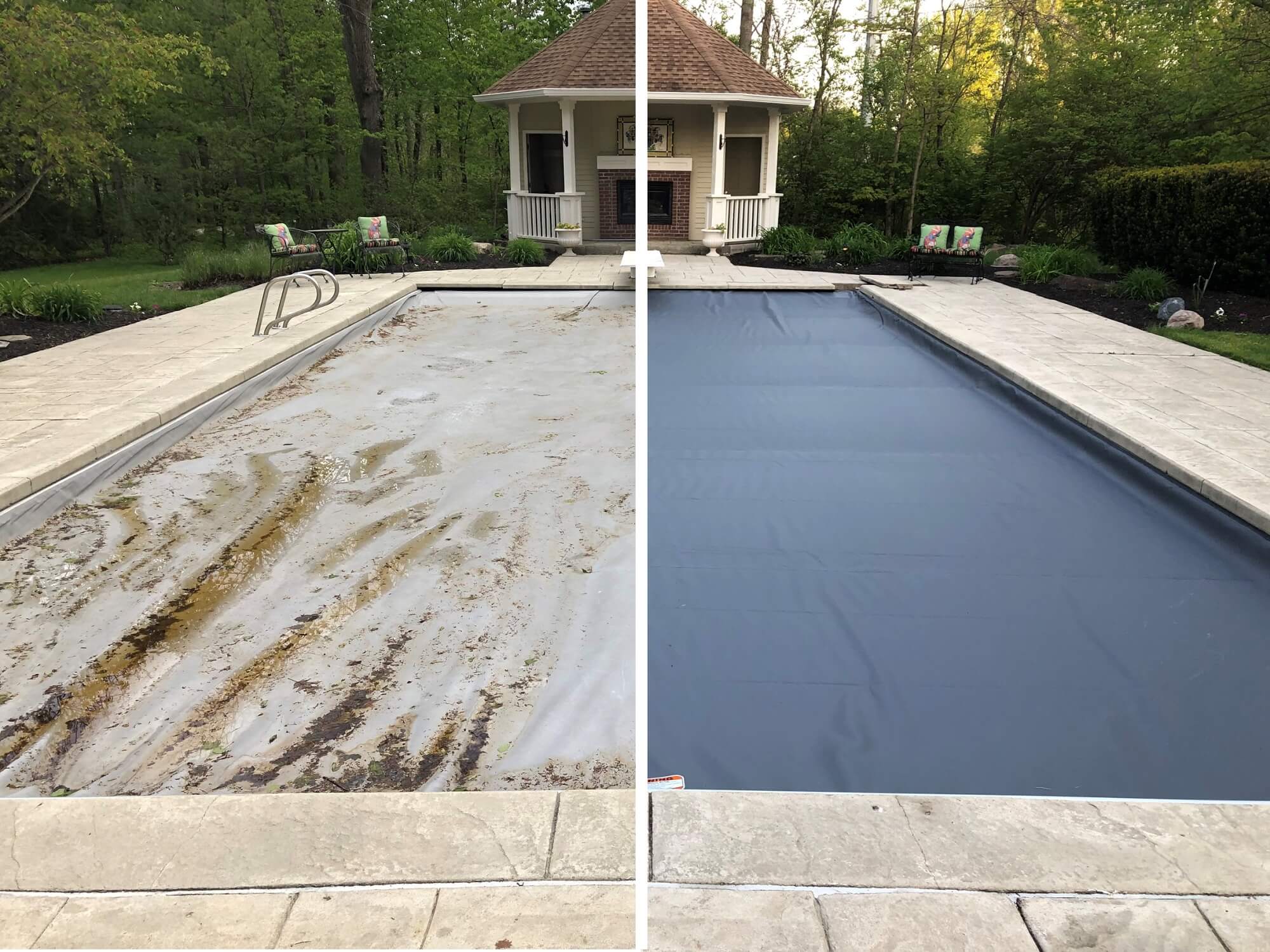 before and after replacing automatic pool cover