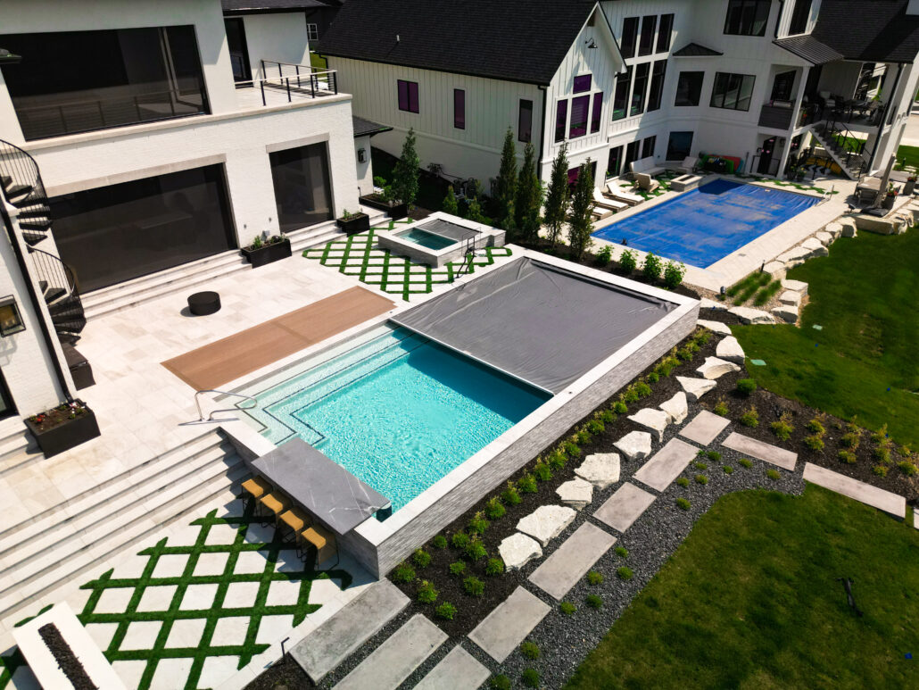 midwestern pool with a cover half closed