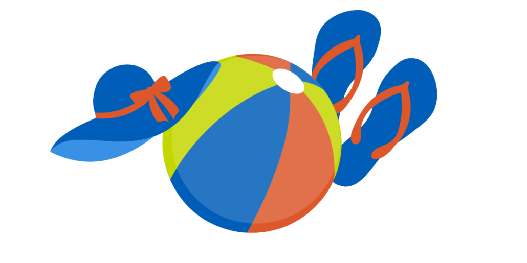 graphic of a beach ball, flip flops, and sun hat